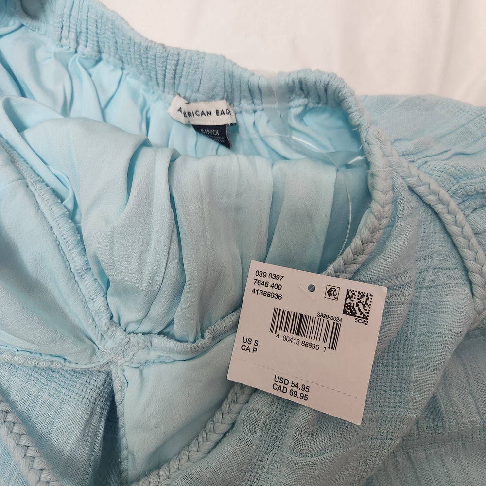 American Eagle Babydoll Romper Shorts Dress Womens Small Sky Blue Halter Beach - Picture 14 of 16